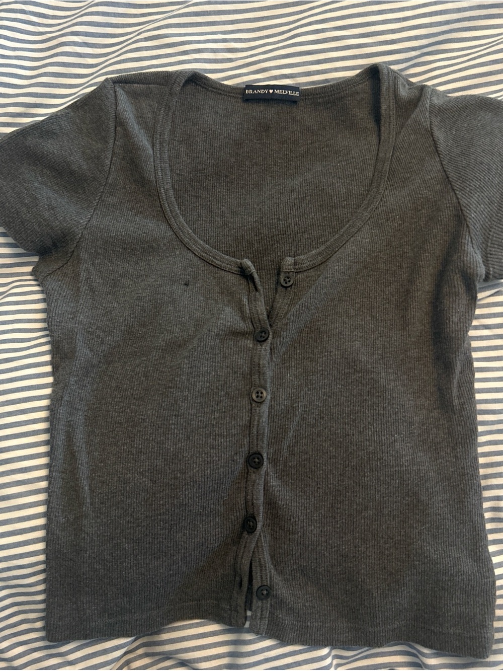 Brandy Melville Charcoal Short-Sleeve Ribbed Button Top